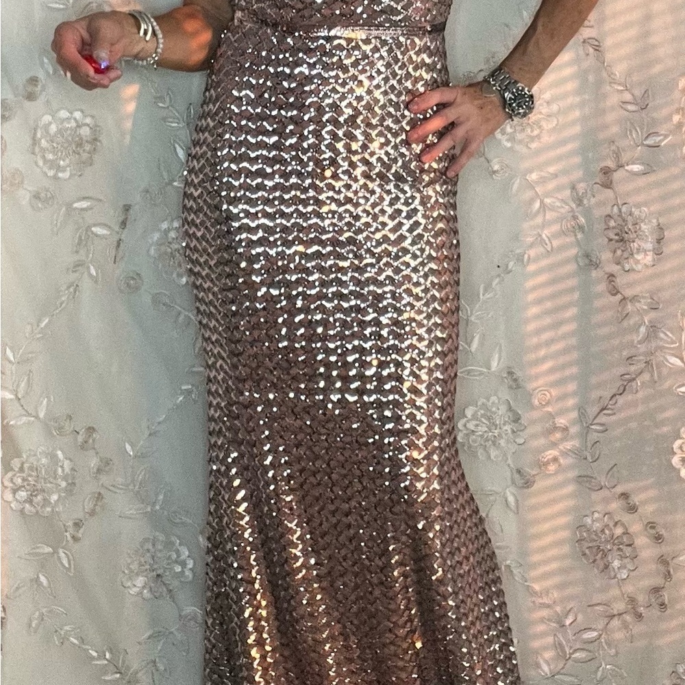 Sleek Rose Gold SZ 6 Aqua, Sequined Formal Gown. - Picture 10 of 16